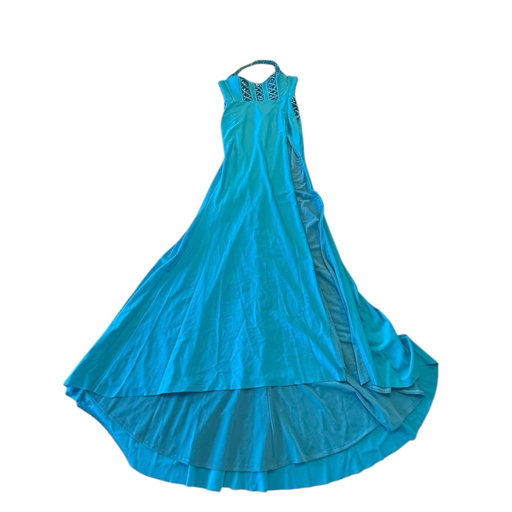 Jovani D5034A Corset Aqua Blue Halter Rhinestone Prom Pageant Maxi Dress -8 NEW - Picture 11 of 16